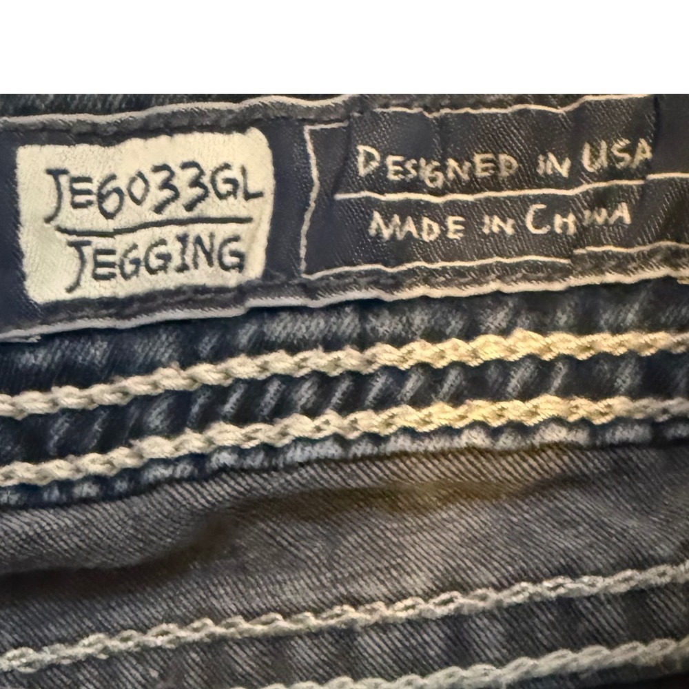Miss Me JE6033GL Skinny Jeggings Dark Wash Fleur De Lis Rhinestone Jeans 28 - Picture 8 of 9